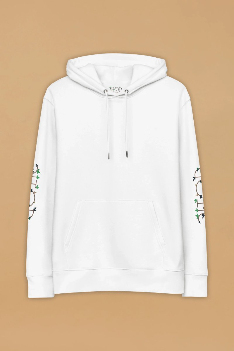 The Rainforest hoodie, the Pitod logo redrawn in leaves and woodland texture.