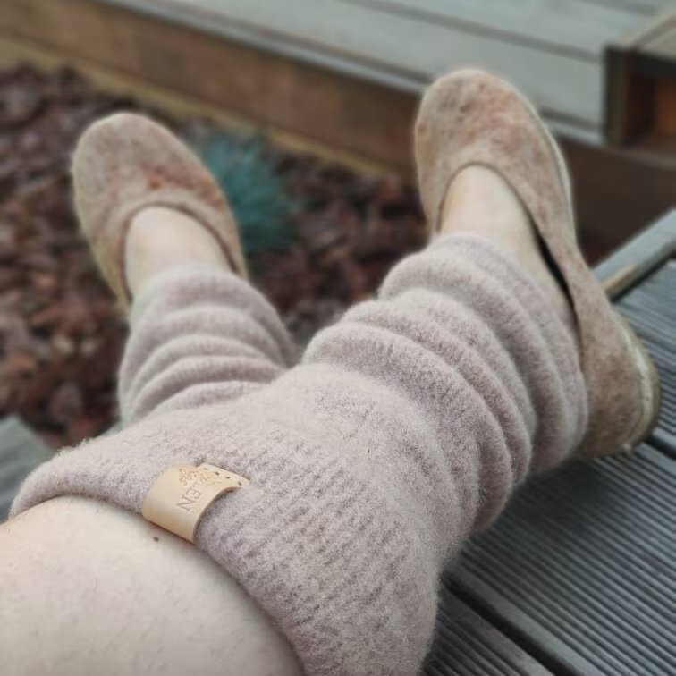 Plant-dyed wool leg warmers, felted with olive-oil soap