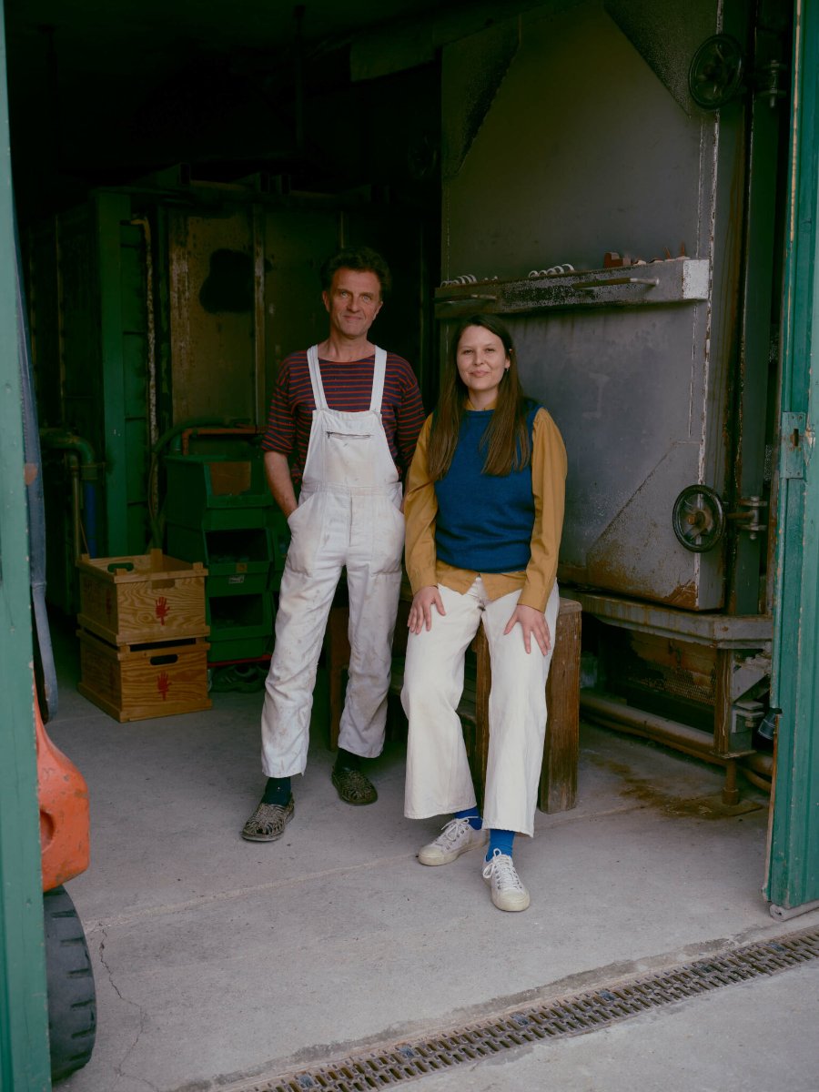Eliza Helmerich with pieces of her stoneware