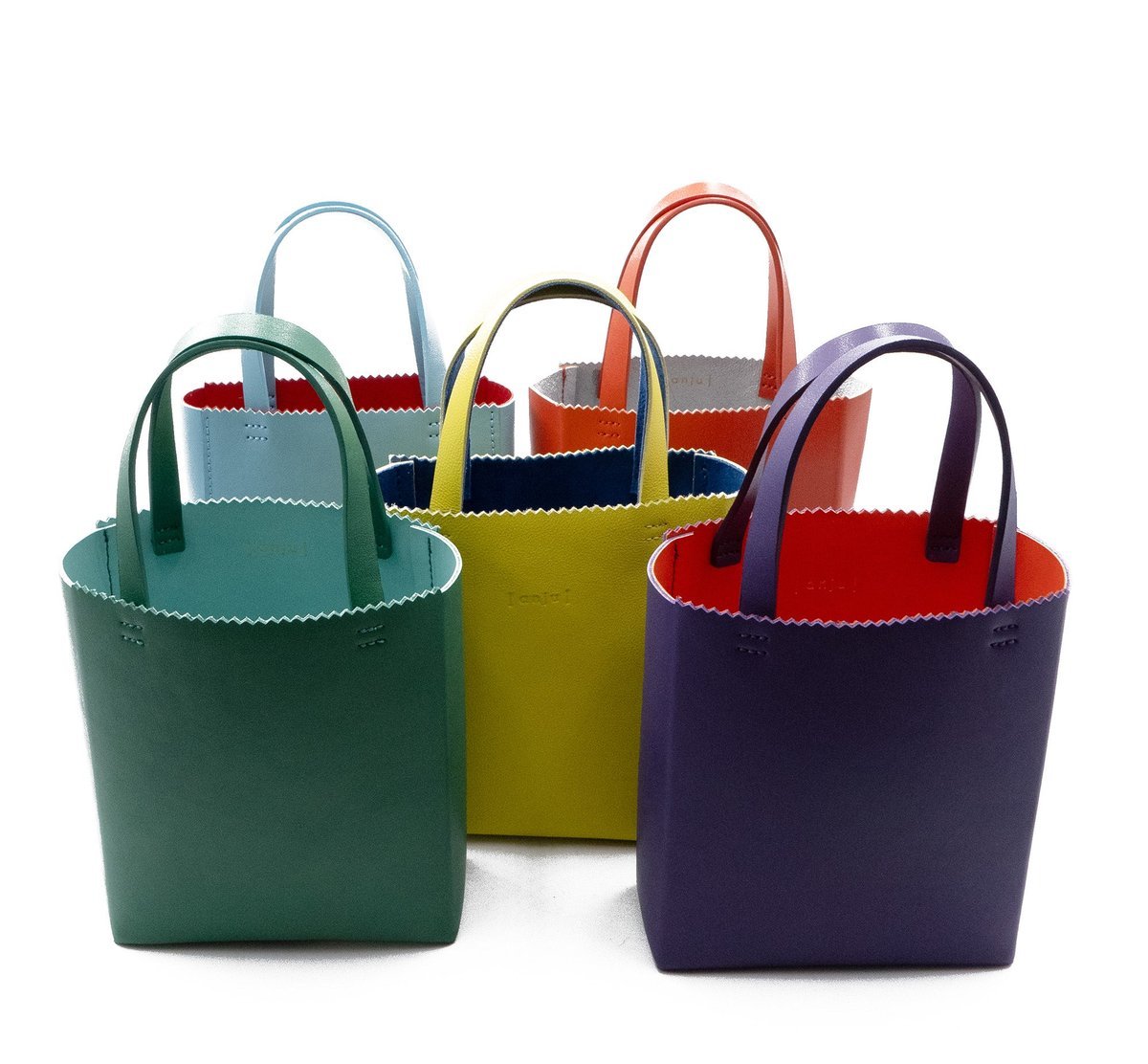 Five MINI MIZAR totes, each lined in a contrasting colour