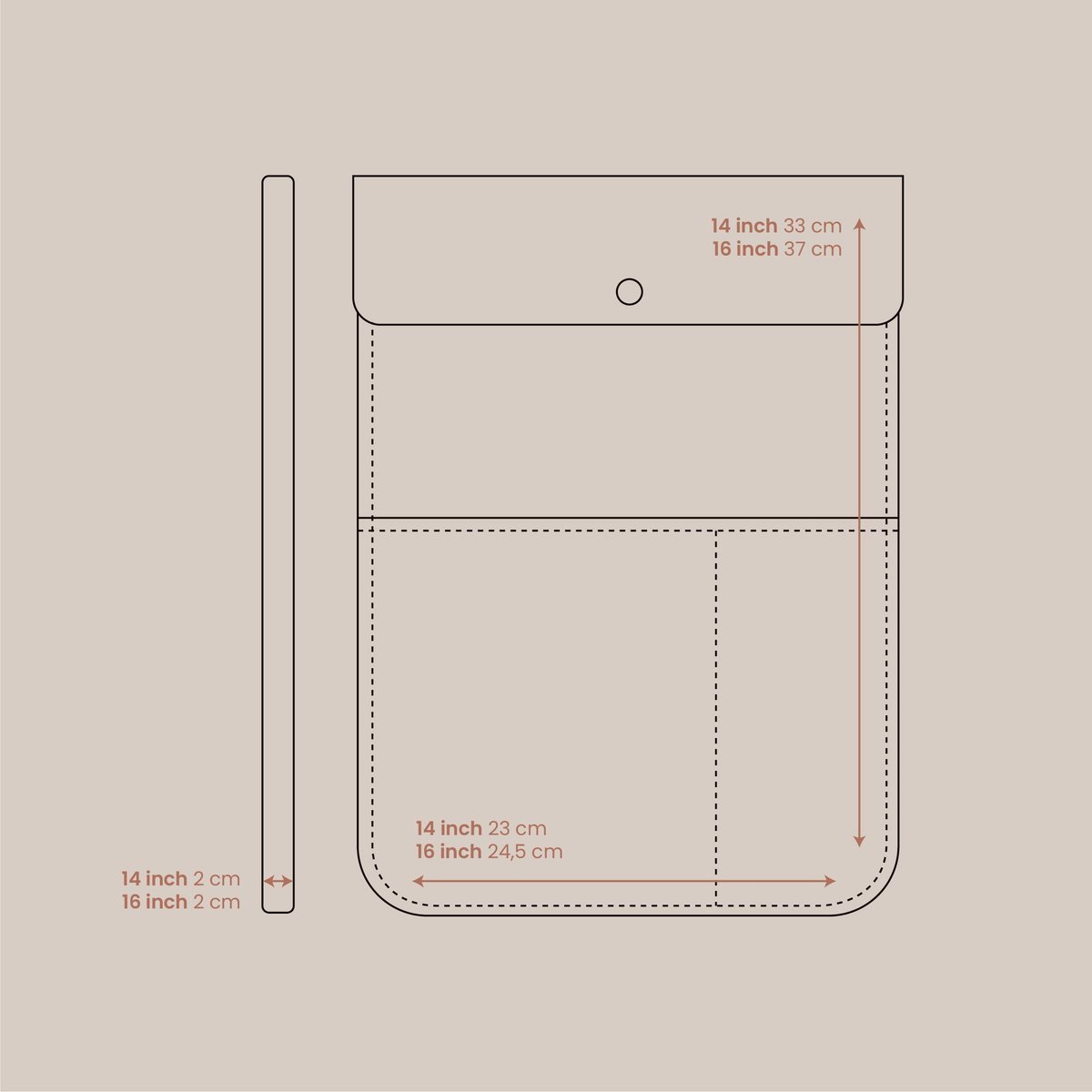 The BEAU laptop sleeve as a line drawing, with very few parts to sew